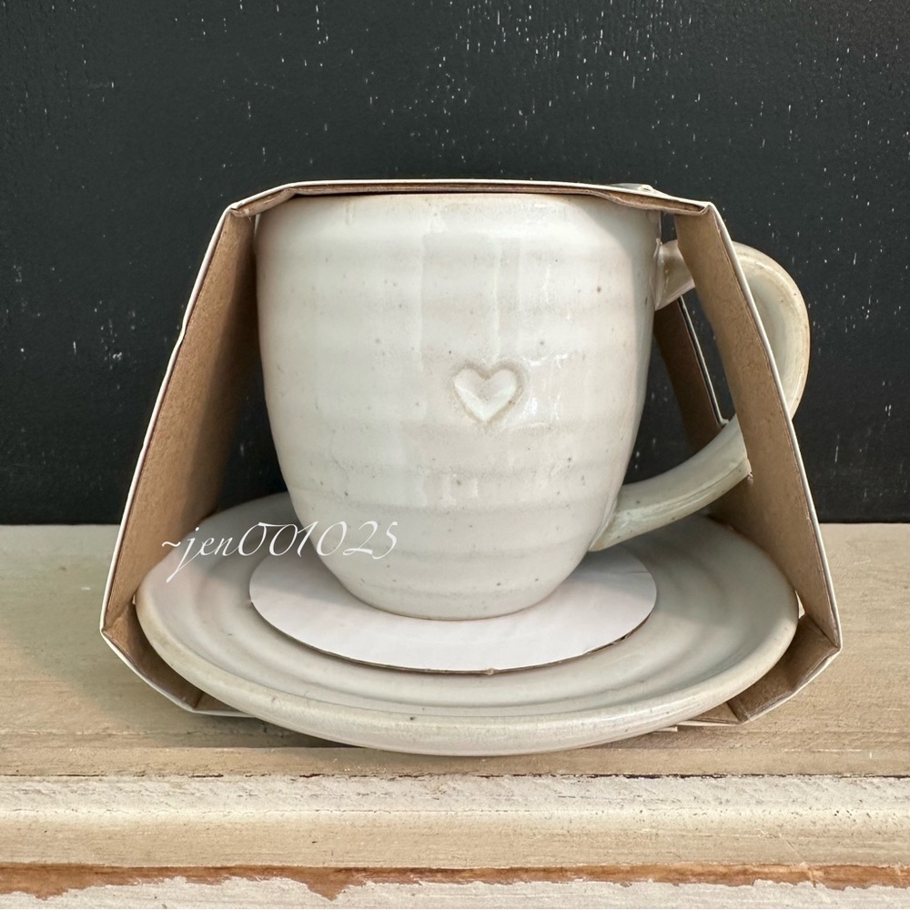 Hearth & Hand Valentine’s Day Heart Imprint 4oz Stoneware Espresso Cup & Saucer - Picture 4 of 7